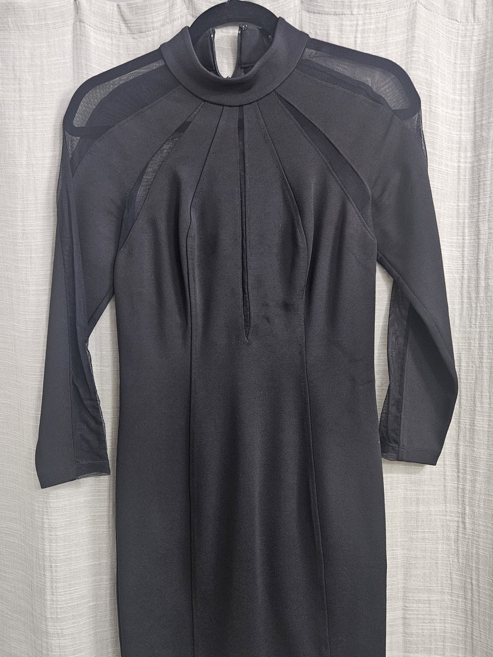 Marciano Black Long-Sleeve Sheer-Paneled Dress
